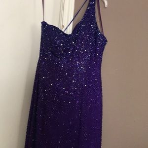 Beaded purple gown - one shoulder strapless